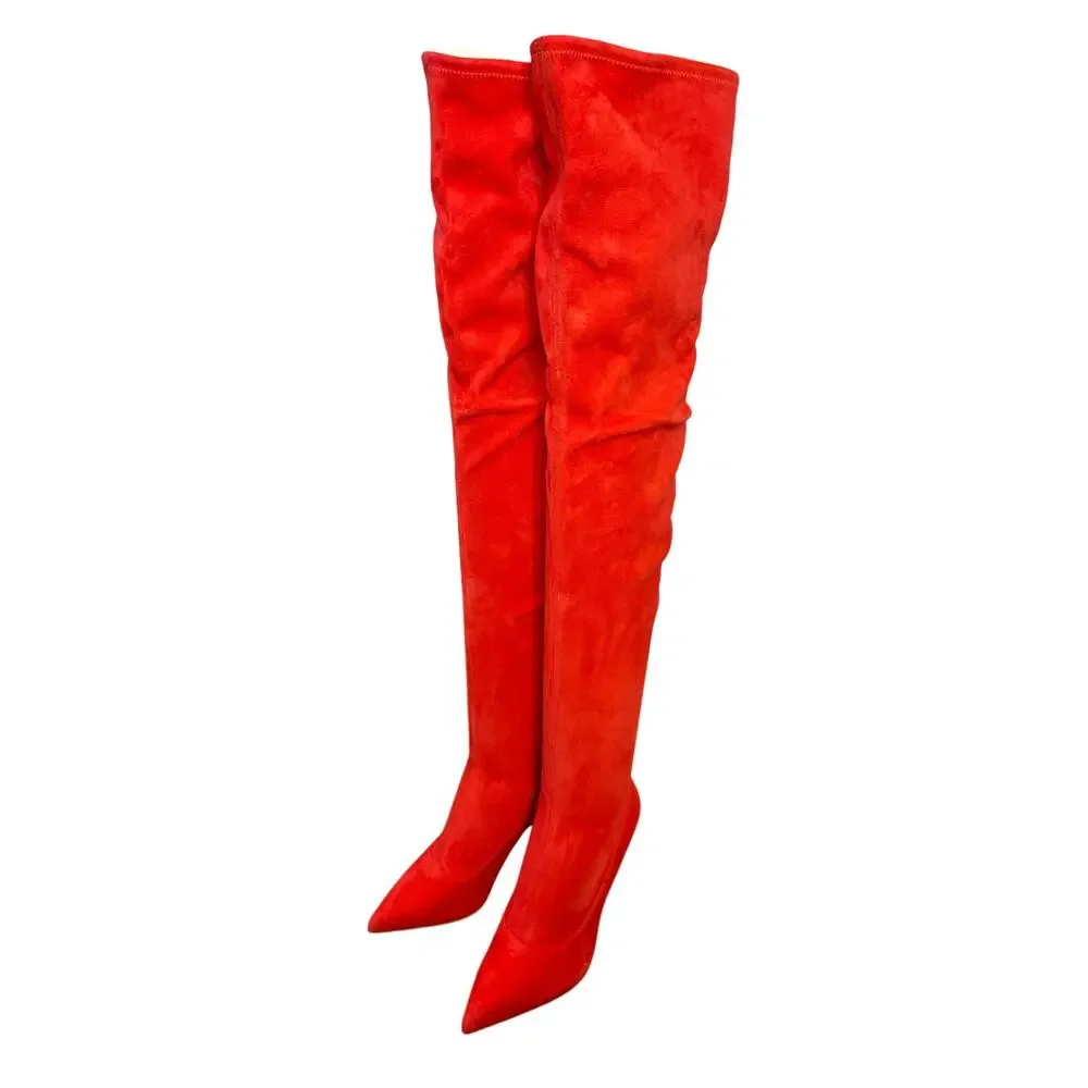 Sergio Rossi Over The Knee Boots Suede Italy Mob Wife Cowgirl Western Party 6